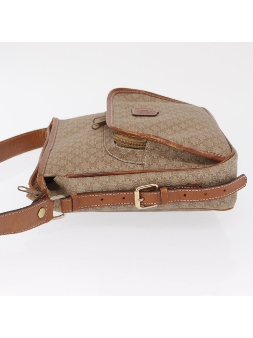 Authentic CELINE Macadam Canvas Shoulder Bag PVC Beige Gold - Picture 12 of 16